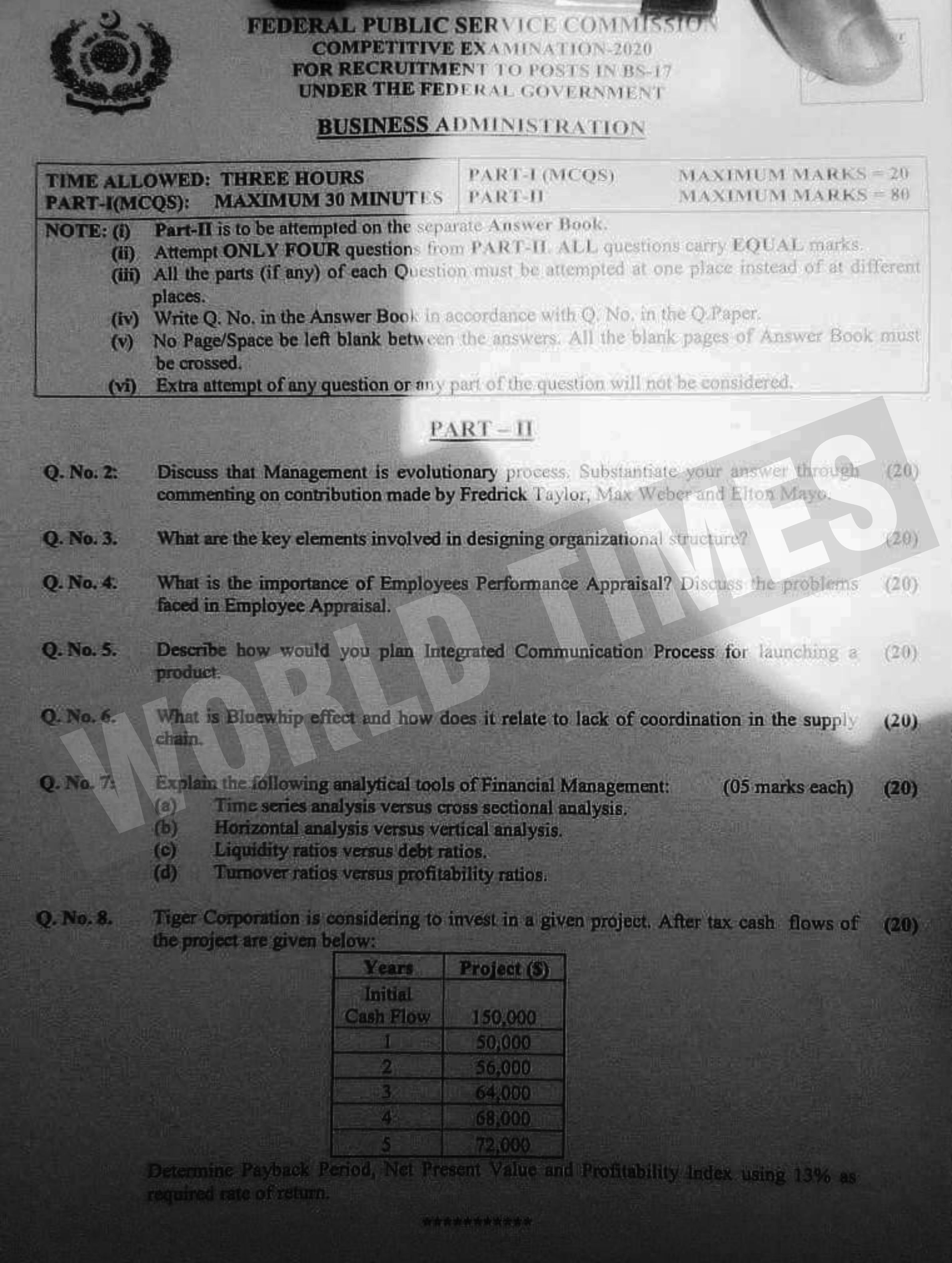 CSS Paper Business Administration 2020 Jahangir's World Times