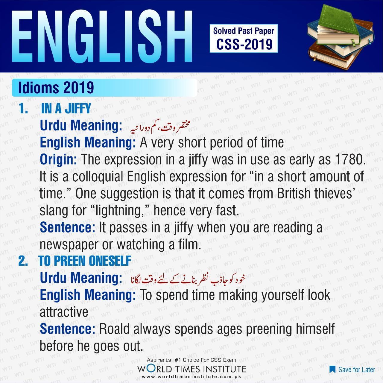 English past Papers Solvved - Idioms (CSS-2019) 15-04-22