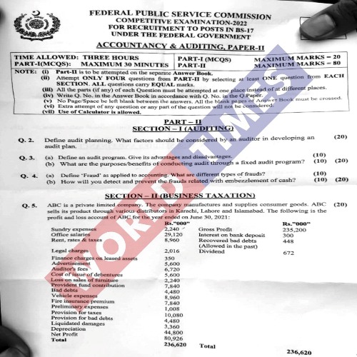 You are currently viewing CSS Paper Accountancy and Auditing Paper II 2022