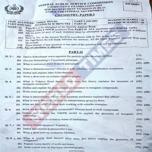 Read more about the article CSS Paper Chemistry (Paper-I) 2022