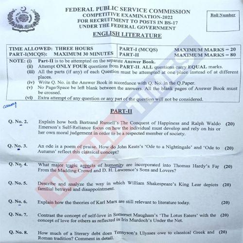 You are currently viewing CSS Paper English Literature 2022