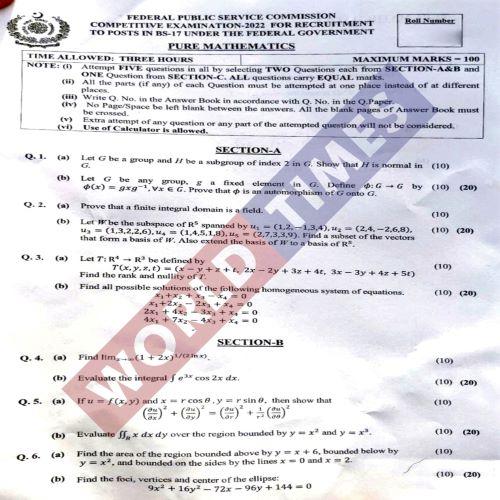 Read more about the article CSS Paper Pure Mathematics 2022