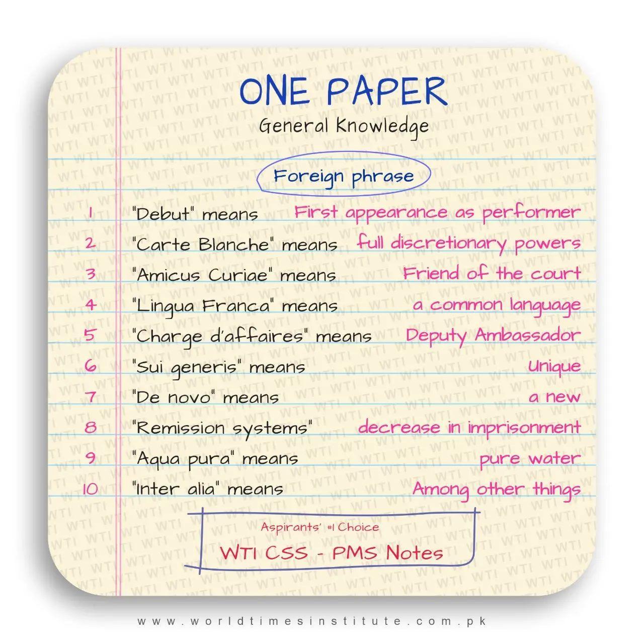 You are currently viewing CSS PMS Notes One Paper Foreign Phrase