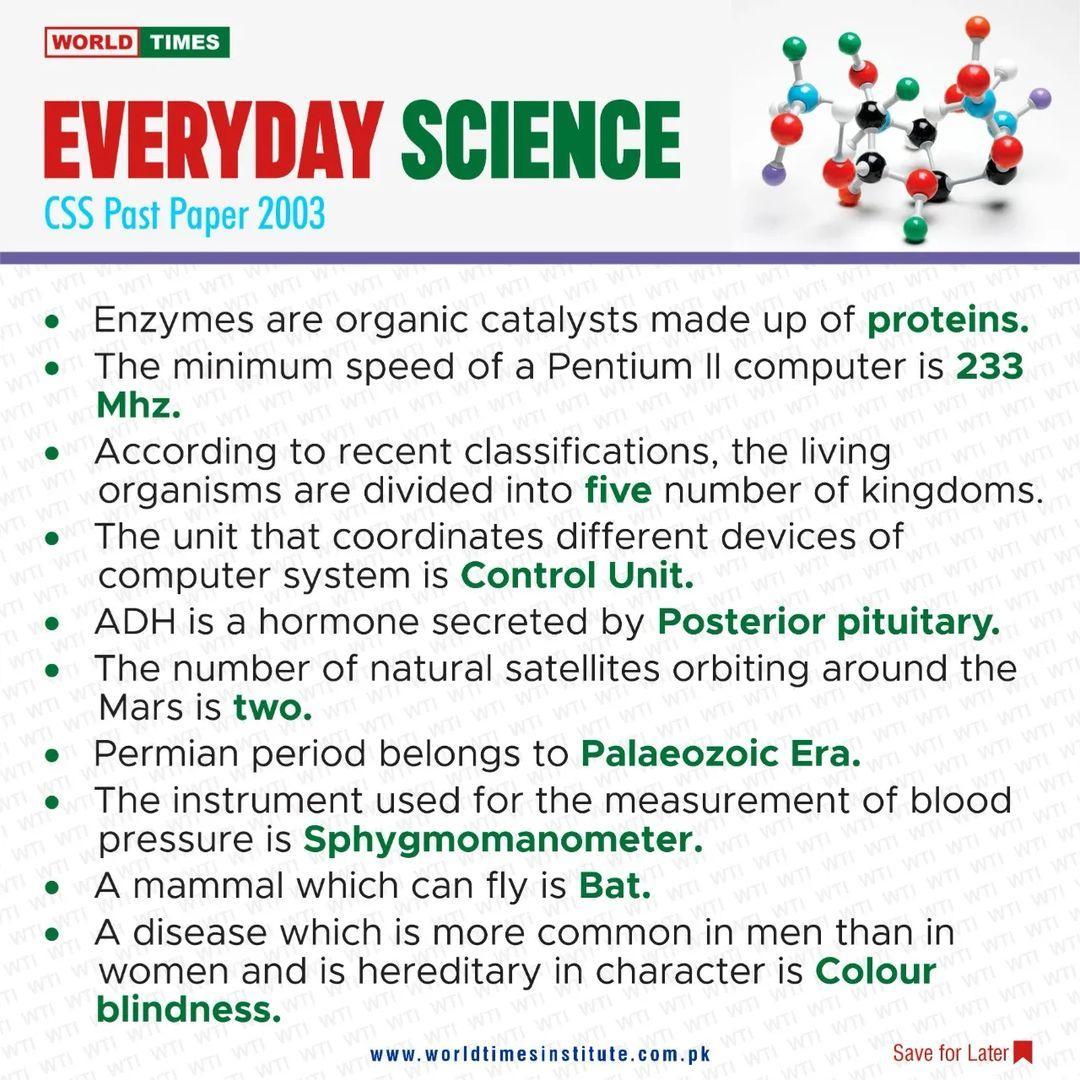 Read more about the article Everyday Science CSS Past Paper 2003