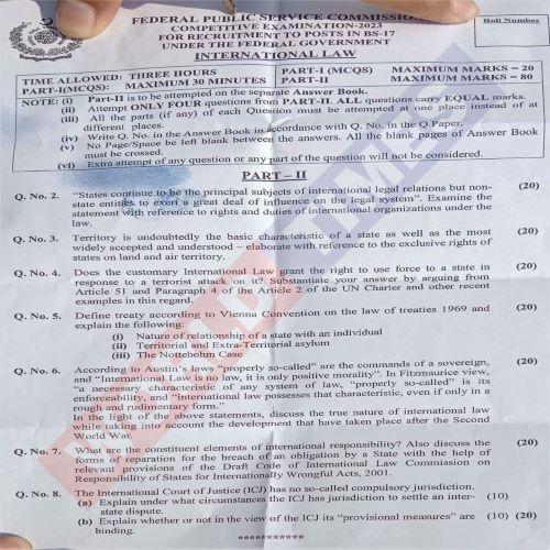 CSS International Law Paper 2023 Jahangir's World Times