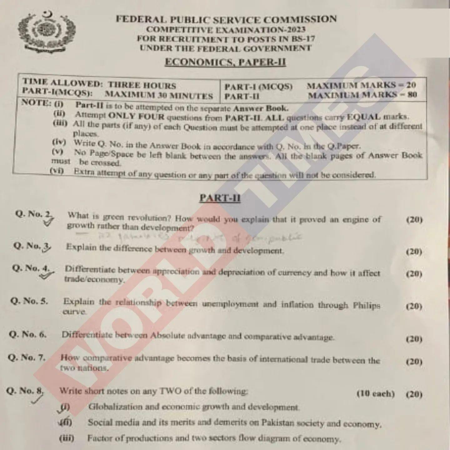 Read more about the article CSS ’23 (Economics) Paper-II 07-02-23