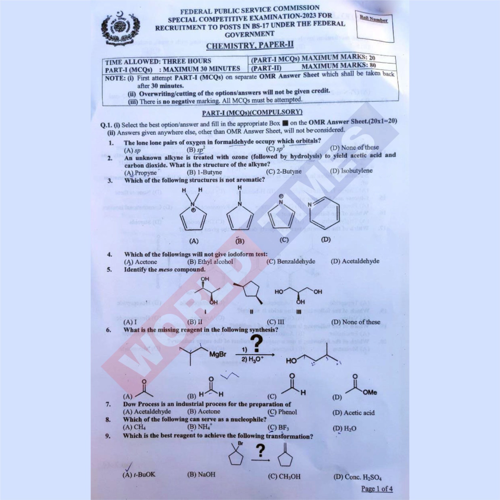Read more about the article CSS Special Competitive Examination Paper 2023 (Chemistry Paper II)